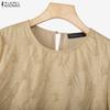 ZANZEA Women Round Neck 3/4 Sleeve Loose Casual Embroidery Patchwork Blouse