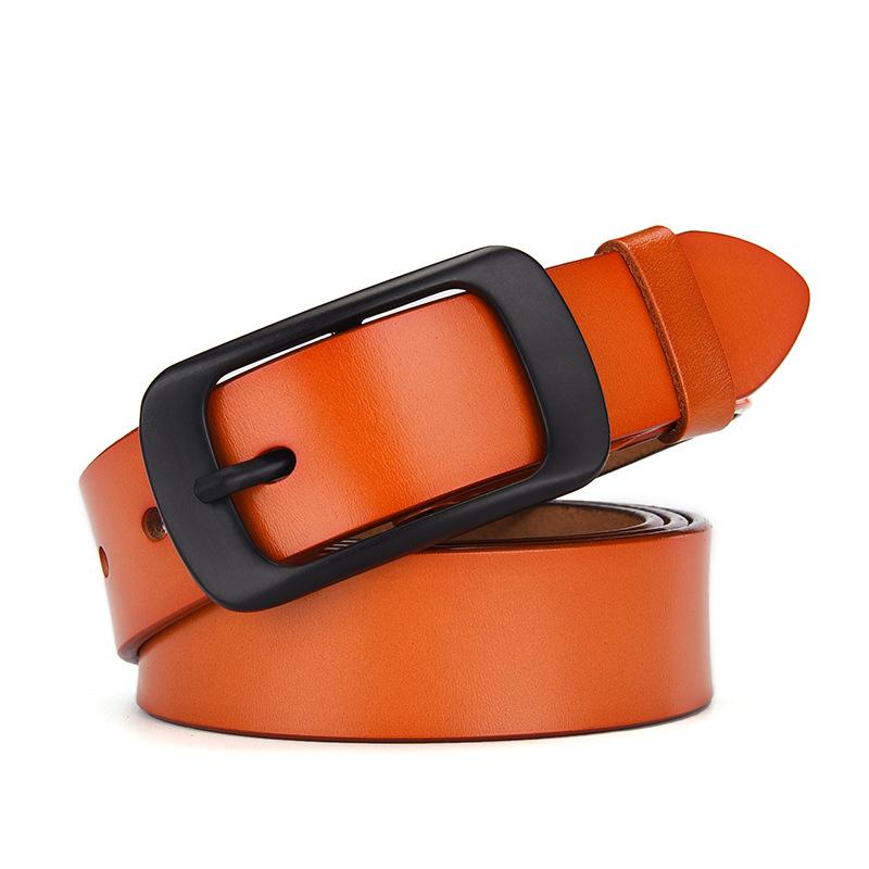 Fused Black Pin Buckle Pure Cowhide Belt Retro Leather Wide Belt Casual Simple Jeans Belt