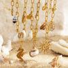Anlaufgeschütztes 18K Gold Halskette Damen Wasserdicht Seepferdchen Seestern Sonne Muschel Anhänger Schmuck Hypoallergen Sommer Accessoire