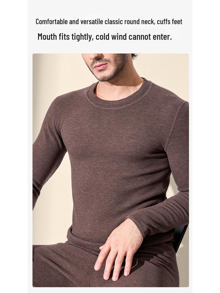 2025 Men's Extra Thick Mulberry Silk & Wool Fleece-Lined Warm Underwear Set for Autumn/Winter