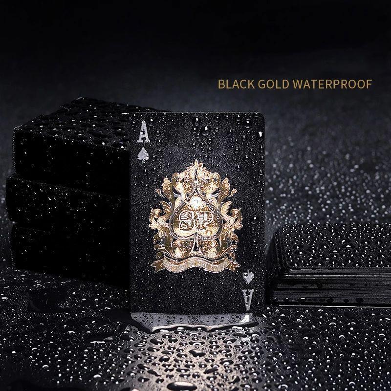 Black and Gold Waterproof PVC Plastic Playing Cards, Dou Dizhu Entertainment Game Magic Props