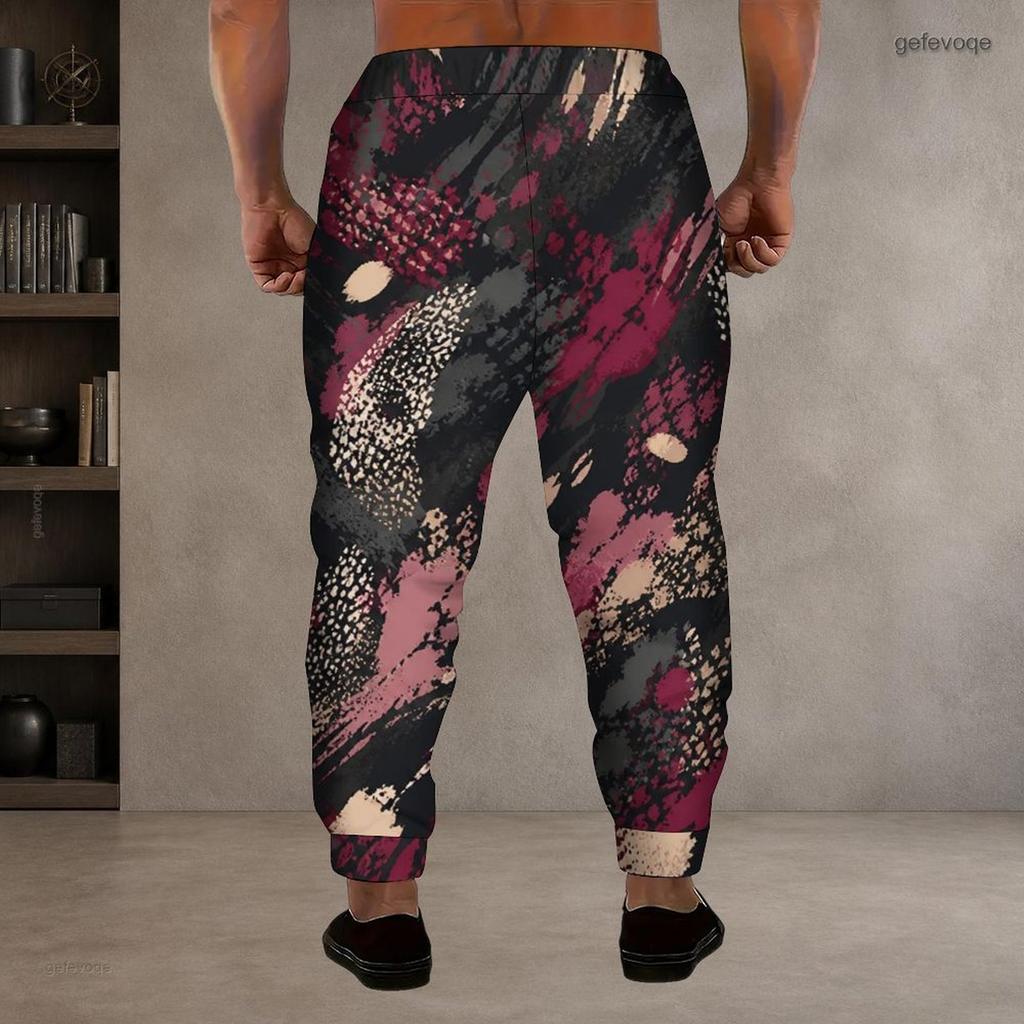 Men S Plus Size Printed Drawstring Waist Side Pockets Jogger Pants Cuffed Ankle Casual Long Trousers