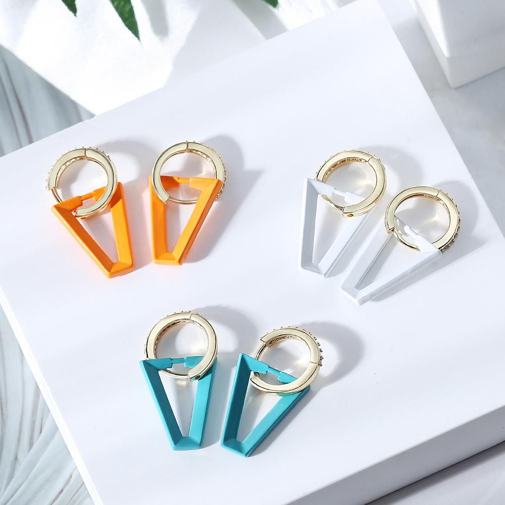 1 Pair Gold Silver Color Women Dangle Earring Geometric Triangle Painting Neon Green Fluorescent Jewelry Earring For Women Hoop
