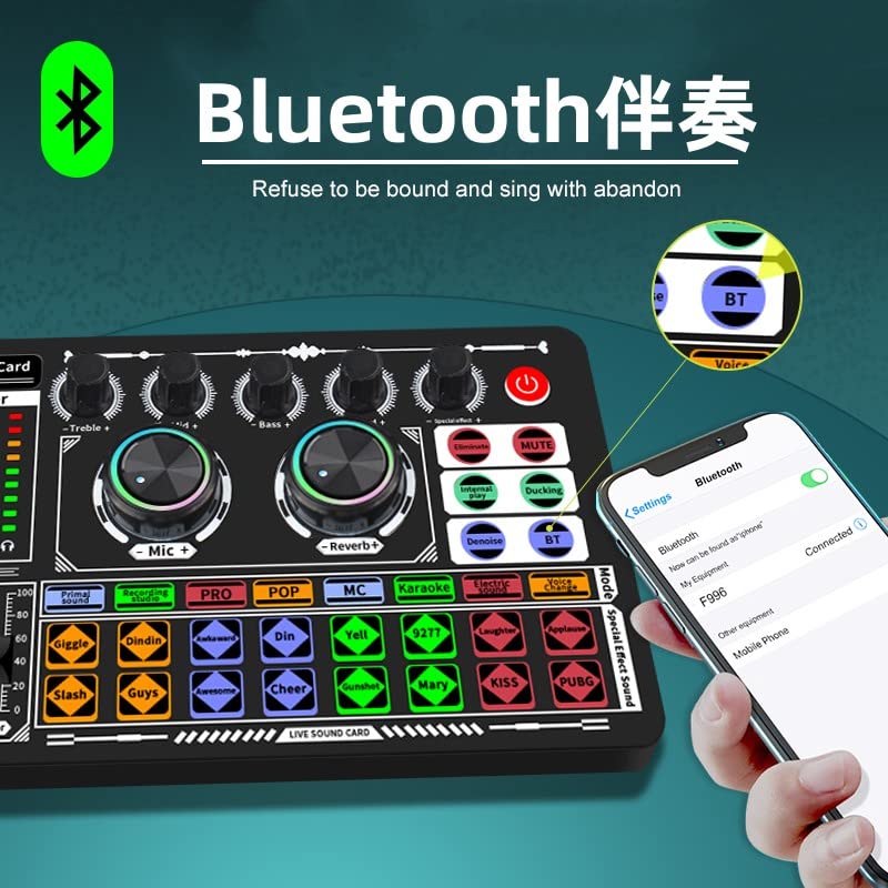 Караоке-комплект BONKYO F999 для домашних диджеев, микшер, звуковая карта для прямой трансляции, устройство для изменения мужского/женского голоса, микрофонная стойка, держатель для планшета, стойка для микрофона, поп-фильтр,
