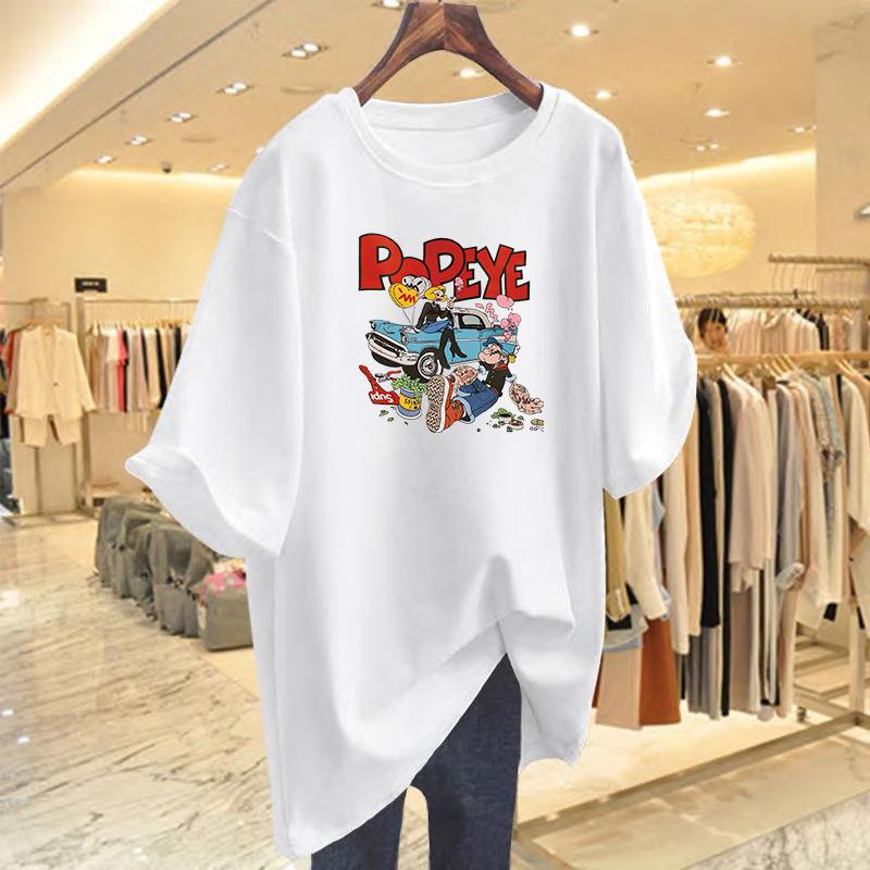 

Spring and summer new fashion cartoon printed cotton short-sleeved t-shirt women s loose casual summer top bottoming shirt S
