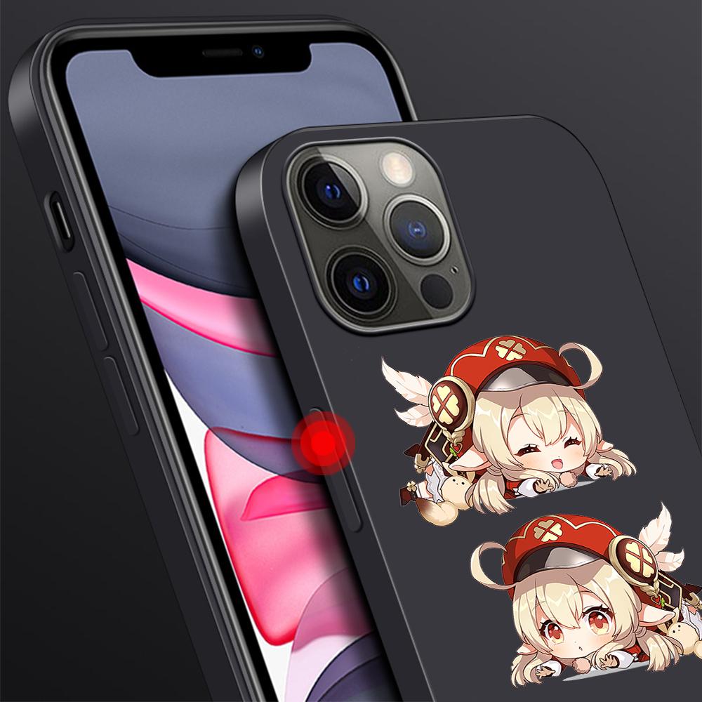 Phone Case for Apple iPhone 14 11 13 Pro Max 12 Mini XR 7 8 + SE 2020 XS 6 6s Plus 5 5s Genshin Impact Cute Silicone Black Cover