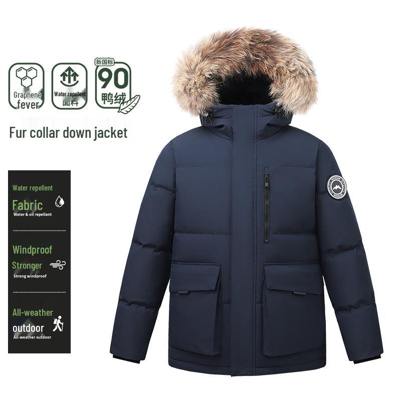 Herren Parka mit Kapuze und Pelzkragen - Dicke, Warme, Trendige Winterjacke mit 90% Weißen Entendaunen