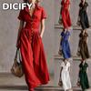 DICFY Women's Fashion Summer Spring Solid Color Print POLO Neck Short Sleeve Casual Dresses