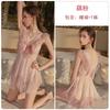 Women's Plus Size Sheer Mesh Bow Backless Sleep Dress with Robe Lingerie Set