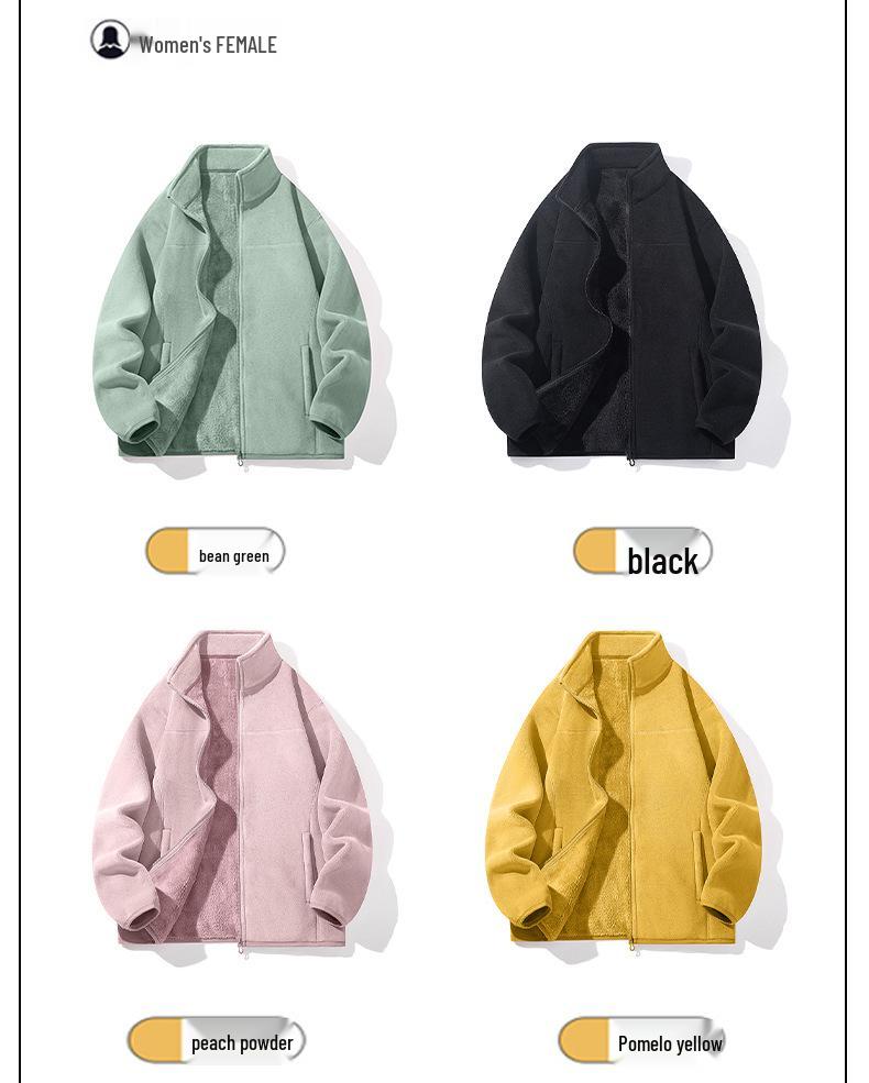 Couple's Plus Velvet Thickened Sherpa Fleece Jacket - Warm, Woolen, Coral Fleece Coat for Men & Women