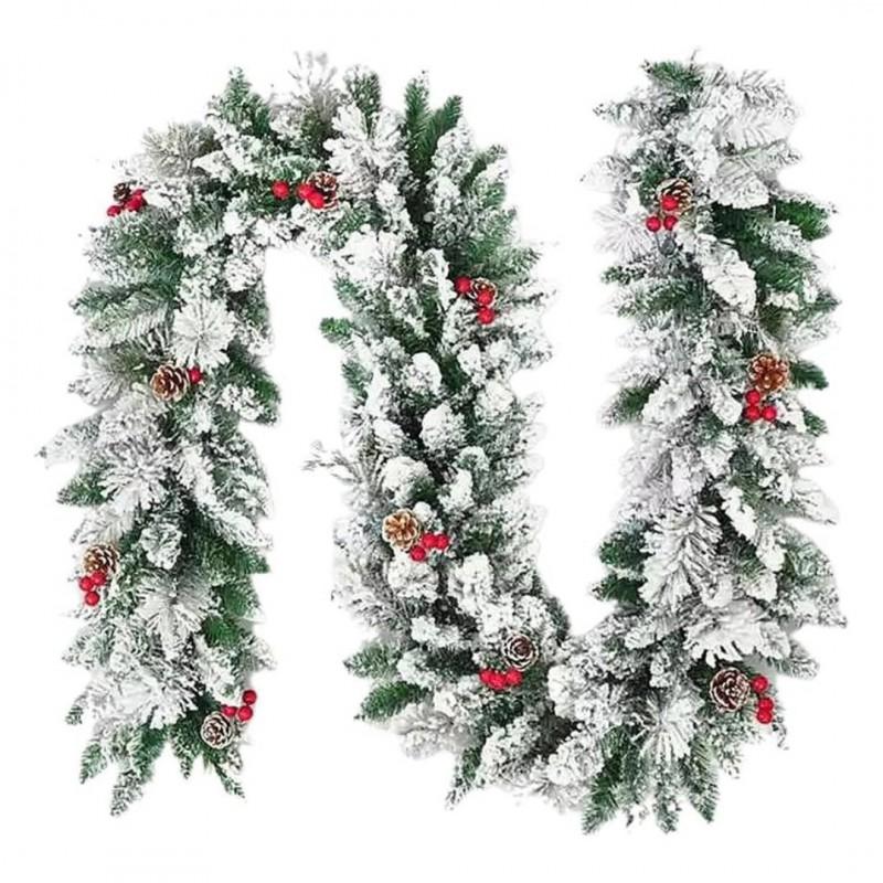 Flocked Christmas Garland With Pinecones Red Berries Home Decor Holiday Tree Wreath