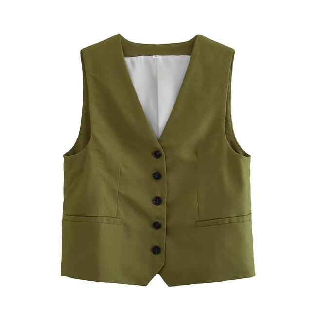 Willshela Women Fashion Solid Single Breasted Vest Waistcoat Vintage V-Neck Sleeveless Female Chic Lady Tank Tops