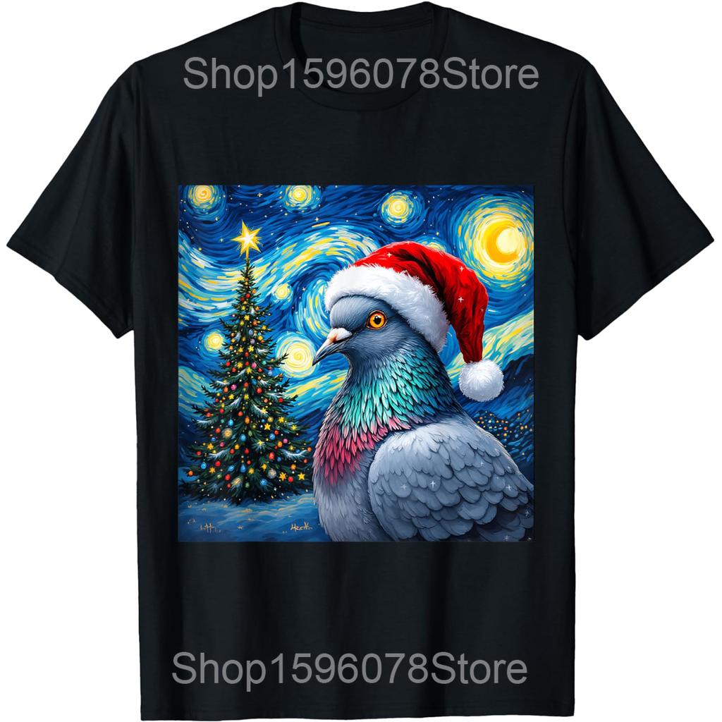 Pigeon Lover Christmas Wearing Santa Xmas T Shirt Men Cotton Humor Streetwear Tee Shirt Short Sleeve Unisex Loose Clothing