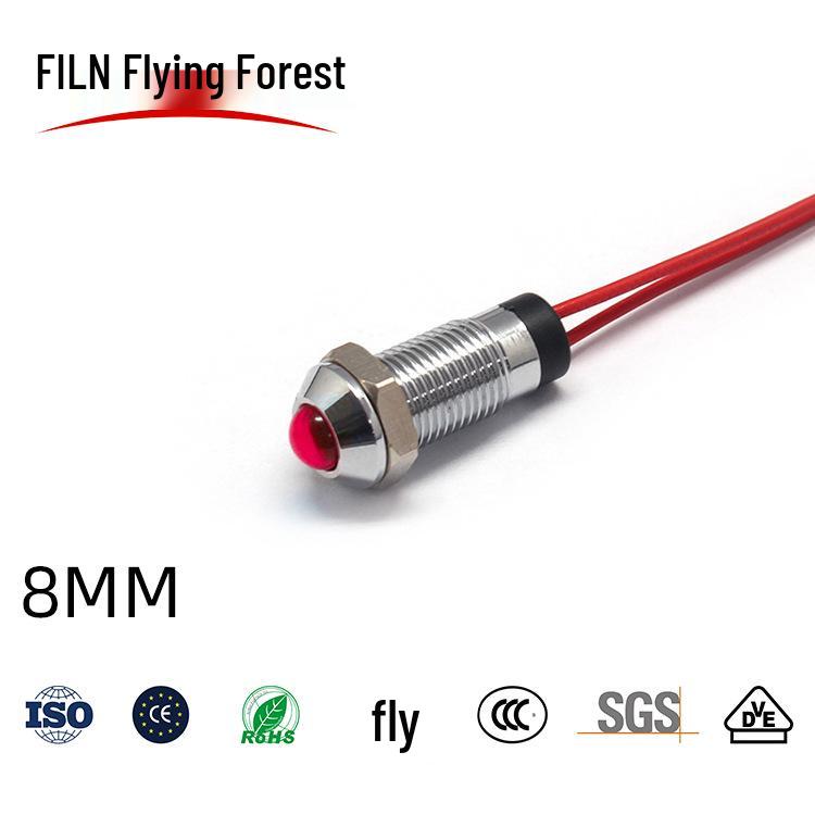 8mm LED Indicator Light, 12V/220V, Waterproof Metal with Wire (FL1M-8SW-2)