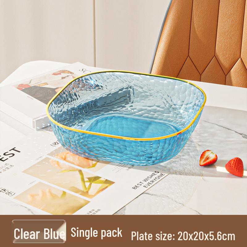 Transparent Hammered Stone Pattern Fruit Bowl - Thickened Plastic Luxury Fruit Basket for Living Room