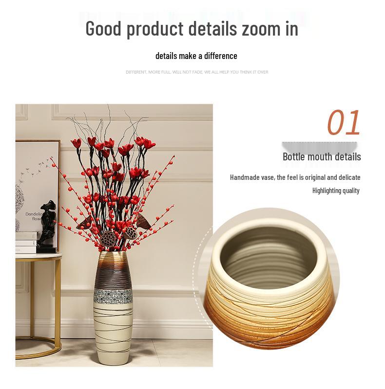 Large European-Style Porcelain Floor Vase for Dried Flowers - Artistic Living Room Ceramic Decoration
