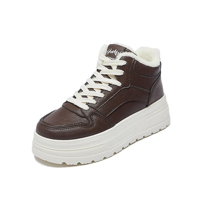 Winter Warm Snow Boots for Women Non-Slip Chunky Platform Sneakers With Faux Fur Lined Lace-Up Tennis Walking Shoes Women's Comfortable Short Booties
