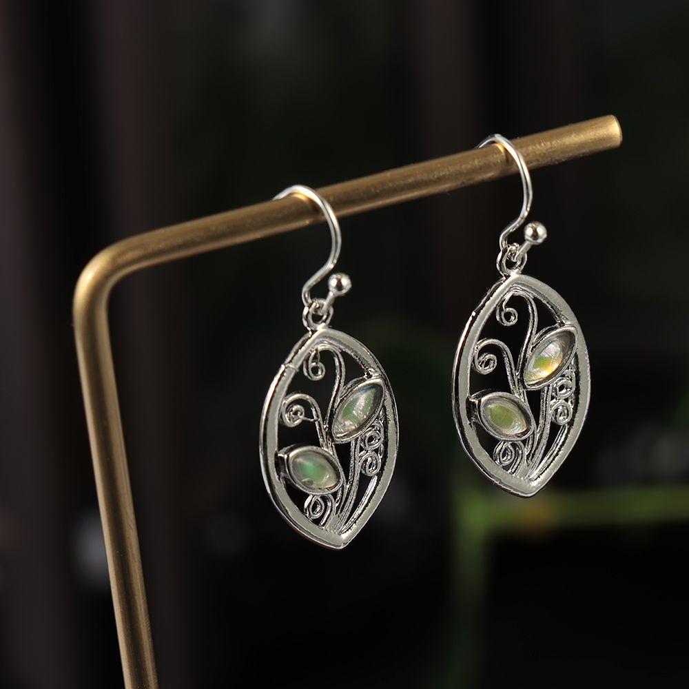 Charm Gift Hook Chic Multi-Gemstone Ear Stud Dangle Leaf Rainbow Moonstone Earrings