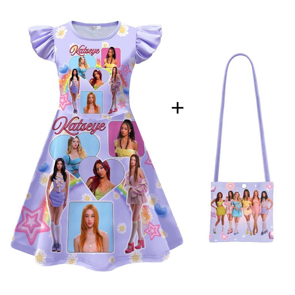 Katseye Digital Printed Clothing Medium Big Boy Feifei Sleeve Dress + Bag 26254