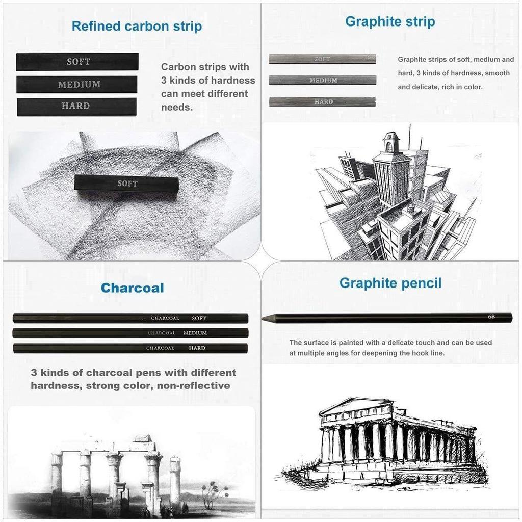 Drawing Pencils Set - Sketching and Shading Kit for Artists - Charcoal and Graphite Pencil Set - 35 Pcs