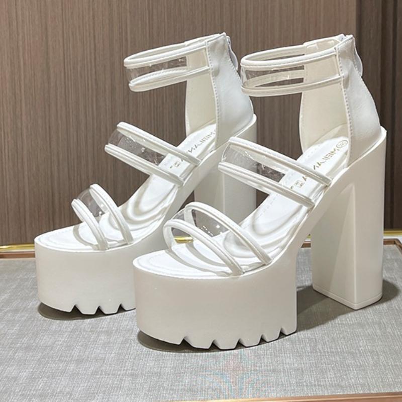 Fashion Summer New Super High Heel Women's Shoes Thick Heel Waterproof Platform Hollow Sandals Runway Women's Shoes Thick Heel