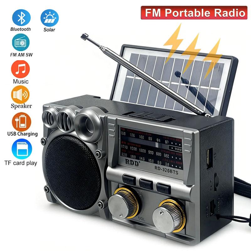 Radio Portátil FM AM SW Radio Solar Receptor de Radio Altavoz Bluetooth Tarjeta TF Unidad USB Reproductor de Música MP3 Batería Recargable