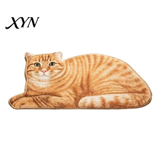 Indoor Absorbent Mat Cute Cat Bathroom Rug, Anti-Slip Bath Washable Plush Pet Themed Floor Rug Kitty Door for Entrance Kitchen Home Decor