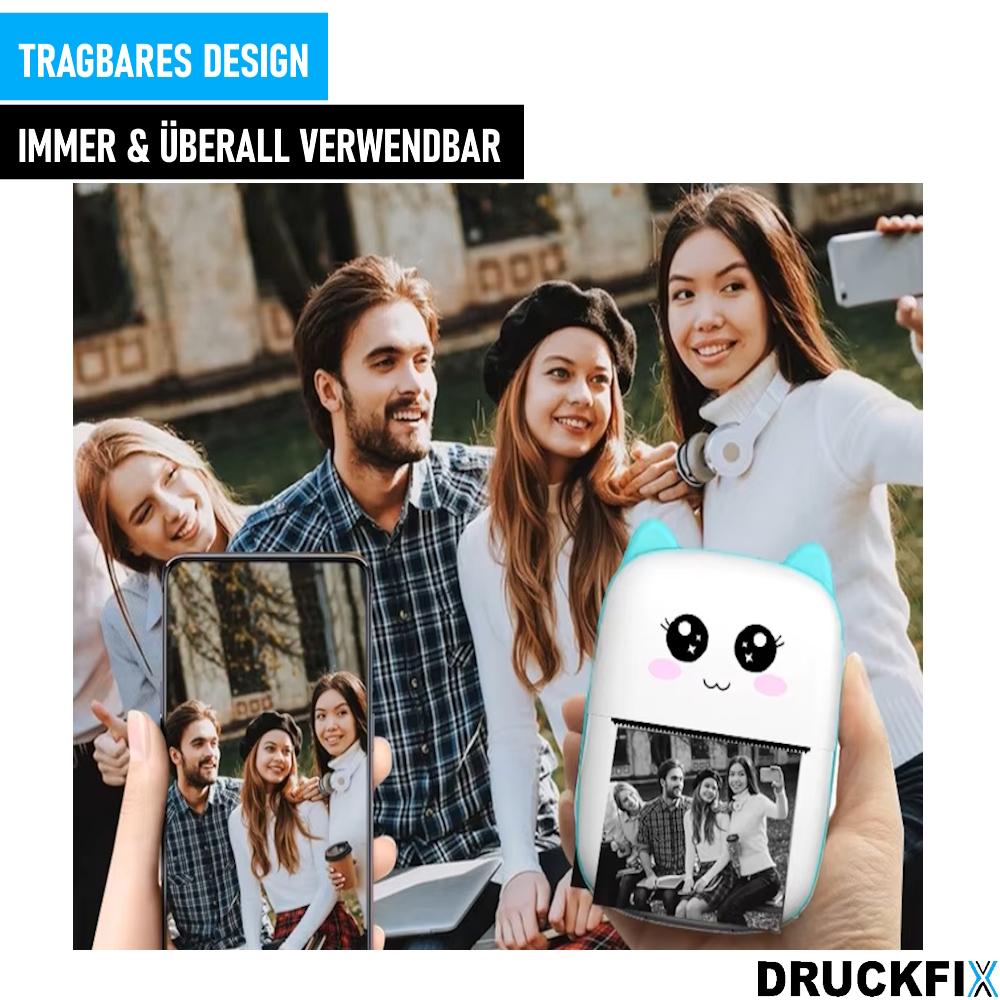 DRUCKFIX Mini tiskárna Kapesní tiskárna pro smartphone Bezinkoustová Mobilní termo