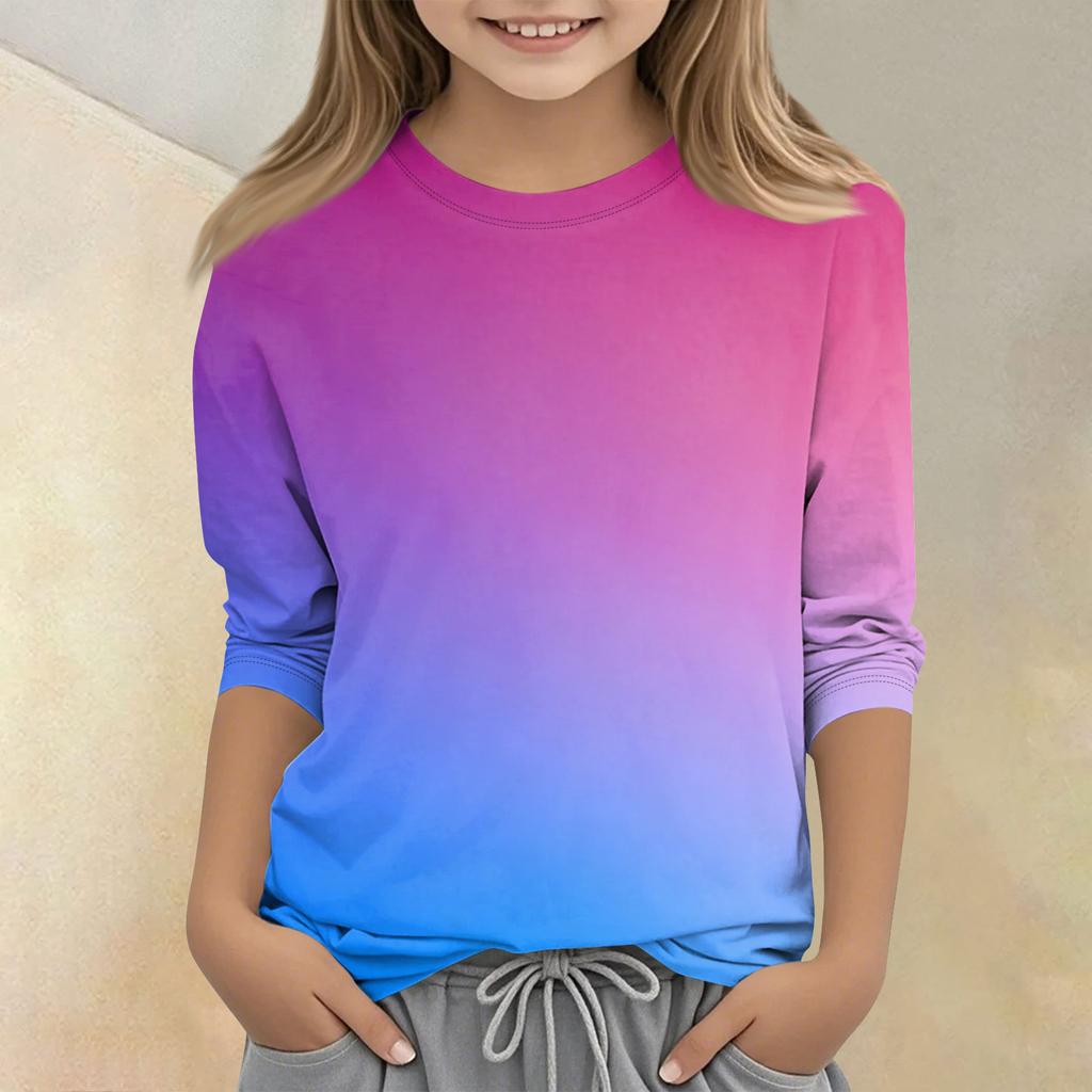 Children's Printed Round Neck Seven Quarter Sleeve Casual T-shirt