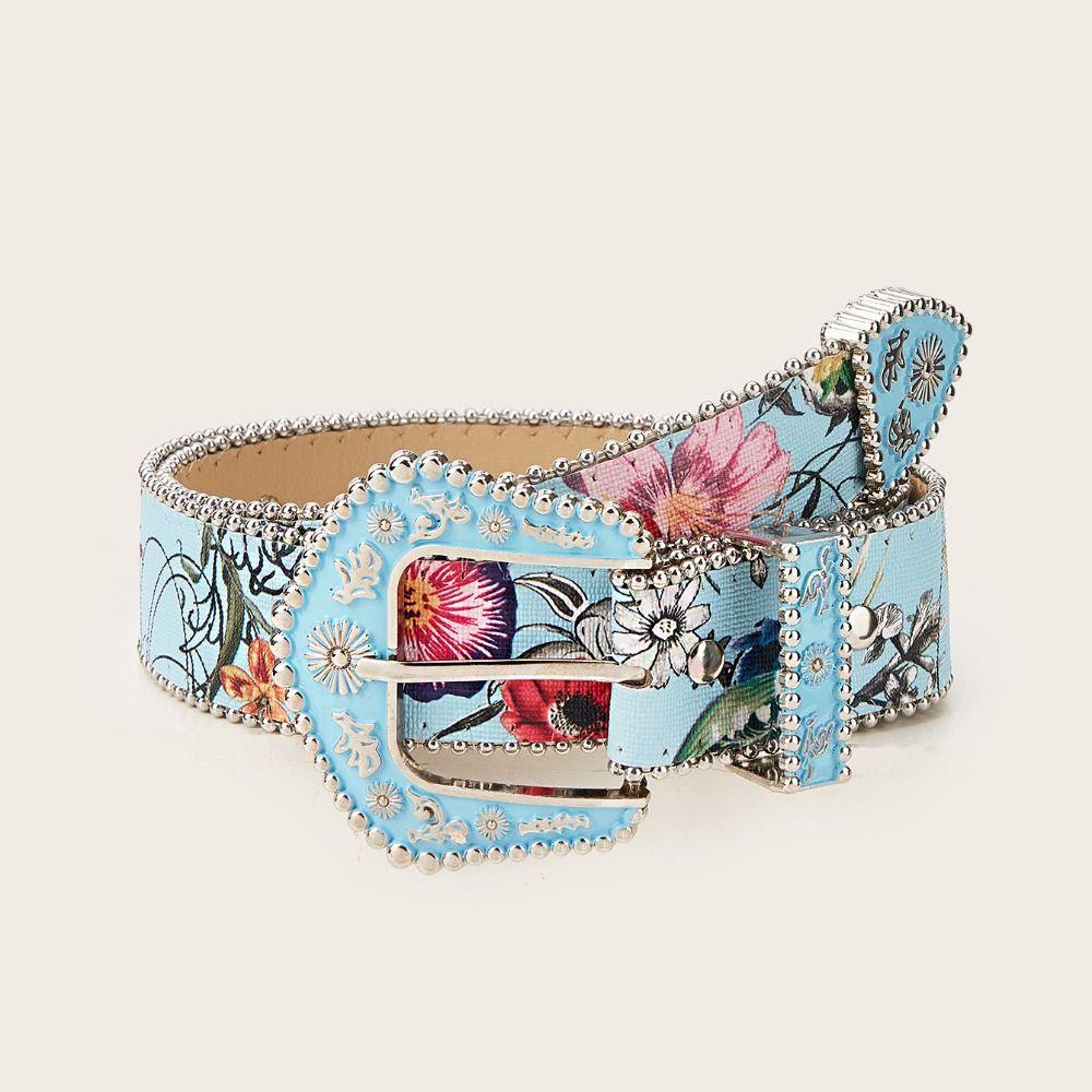 Printed PU Leather Waistband Korean Style Retro Waistband Fashion Floral Belt  Outdoor