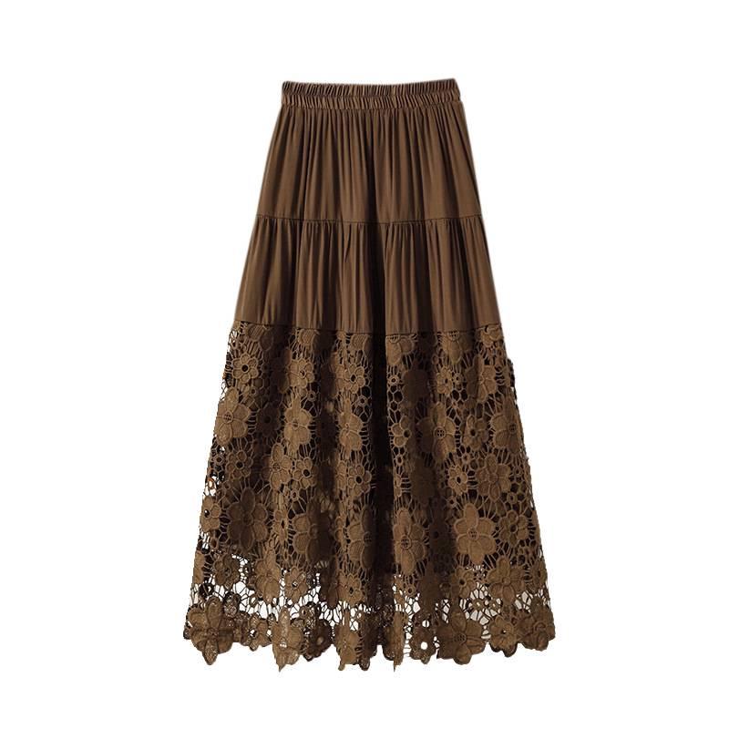 Elegant Plus Size Lace Patchwork Mid-Length Autumn Skirt