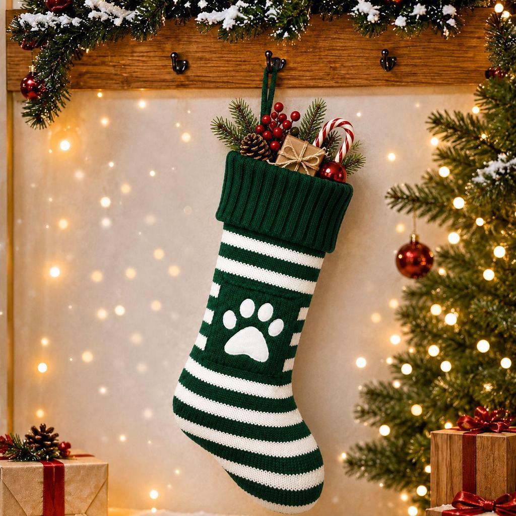 Large Twisted Cable Knit Christmas Stocking Gift Bag Decoration