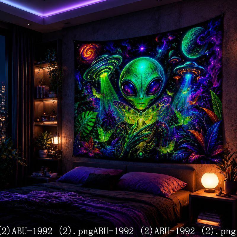 Fantasy Alien Green Plant Tapestry Fantasy Universe Wall Hanging Fluorescent Style Bedroom Esports Room Decoration