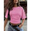 Women Y2k Solid Color Crew Neck Batwing Cinched Waist Loose Short Sleeve T Shirt