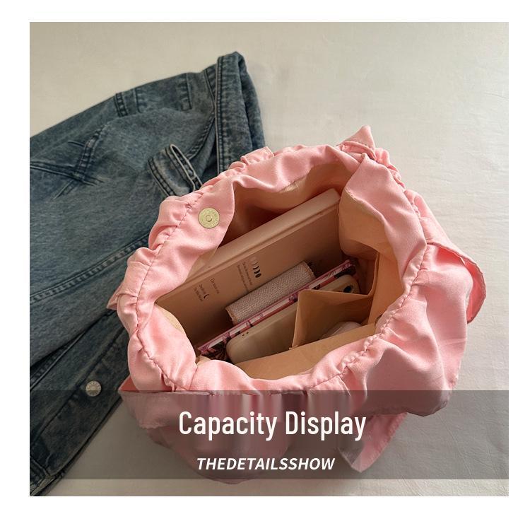 2025 Korean Ruffle Bag: Women's Large Capacity White Shoulder Bag