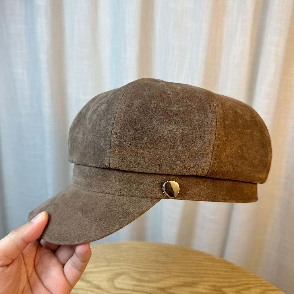 Big Head Duck Tongue Beret Women's Autumn and Winter Octagonal Hat Painter's Hat Japanese Retro Korean Style Small Newsboy Hat with A Face