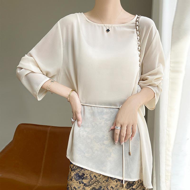 Summer New Irregular Sun Protection Clothes Stacked Lightweight Breathable All-match Slimming Long-sleeved Loose Blouse Top