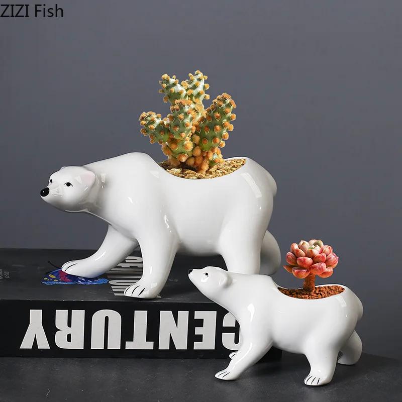 Cartoon Polar Bear Ceramic Vase Creative Small Plant Pots Table Decoration Flowers Arrangement Flower Vase Room Aesthetic Decor