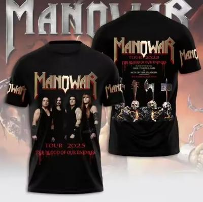 Rock Manowar Band Harajuku Hip Hop 3D Printing Sports Men's Short Sleeve Summer Outdoor Fitness