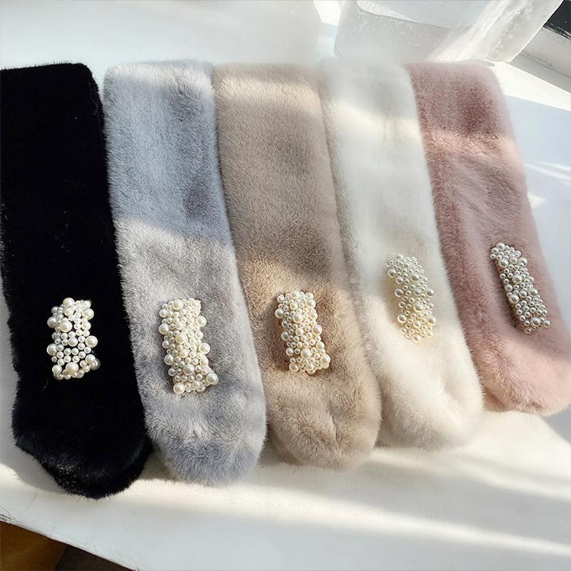 83x13cm Thickened Warmth Scarf Comfortable Pearl Design Fur Collar Solid Color Accessories Neckband Versatile Multi-Color