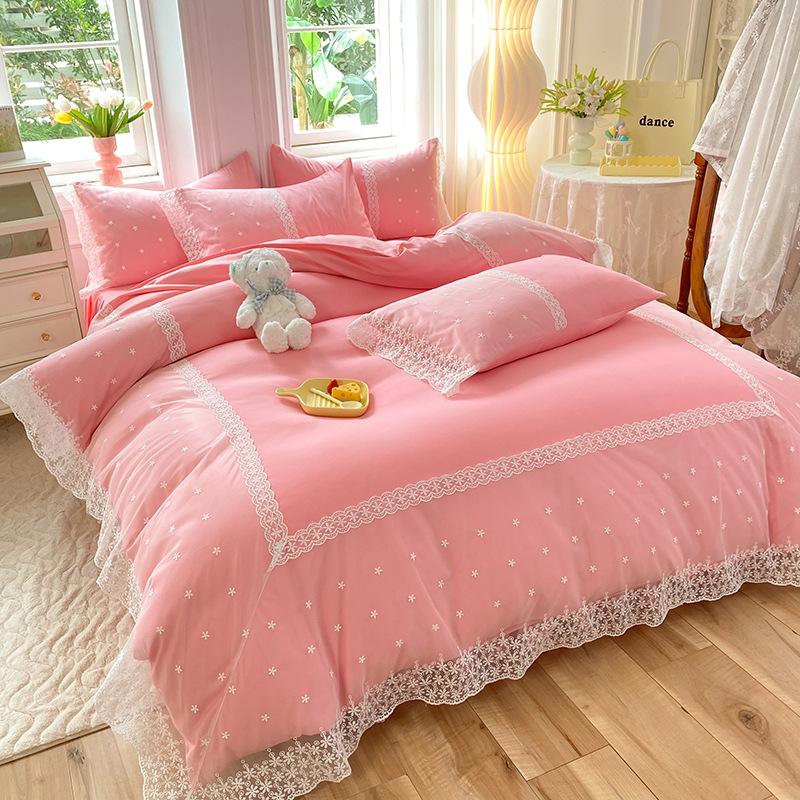 Princess Wind Grinding Four-piece Bed Skirt Lace Quilt Cover Bed Sheet Dormitory Three-piece Quilt Cover Bedding