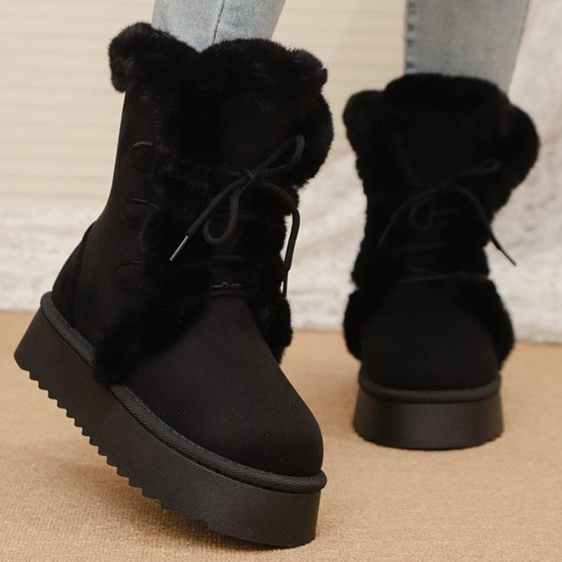 Vintage Furry Warm Snow Boots for Women Winter Platform Anti Slip Snow Boots Woman Faux Suede Lace Up Cotton Shoes Mujer