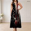 Robe Longue Imprimée Sans Manches Col Rond Décolleté Triple Découpe Grande Taille pour Femme