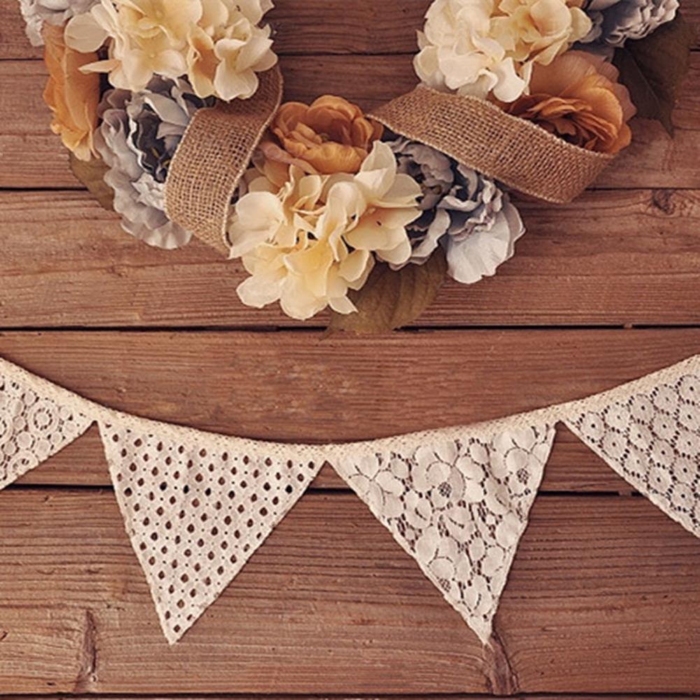 

2.5m Wedding Decoration Romantic Vintage Shabby Ivory Lace Banner Flag Garlands Party Home Decor Wedding Flags Pennant