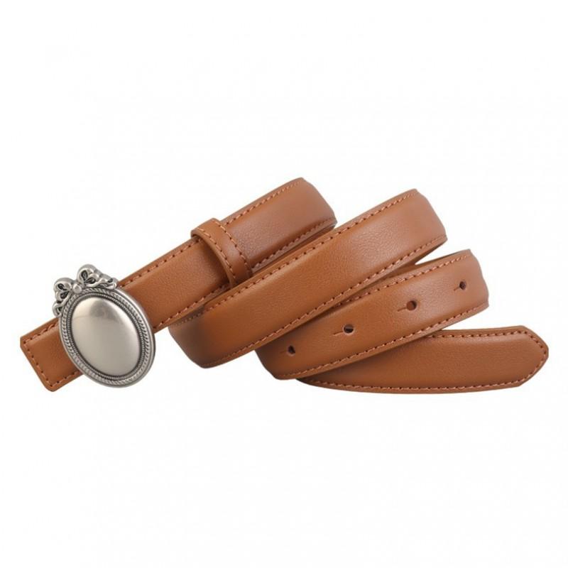 Slim Womens Leather Belt With Alloy Pin Buckle Minimalist Waist Cincher Casual Office Wear