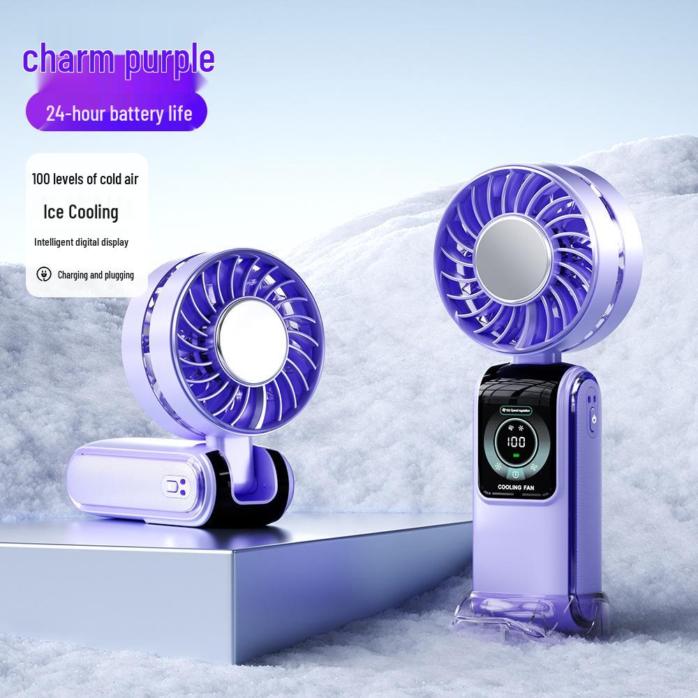 2026 Mini Handheld Fan: Portable, Folding, Neck-Worn with Digital Display & Semiconductor Cooling.