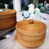Hand-Woven Rattan Covered Storage Box – Small Tabletop Basket for Picnic Autumn Home Decor Sundries Organizer