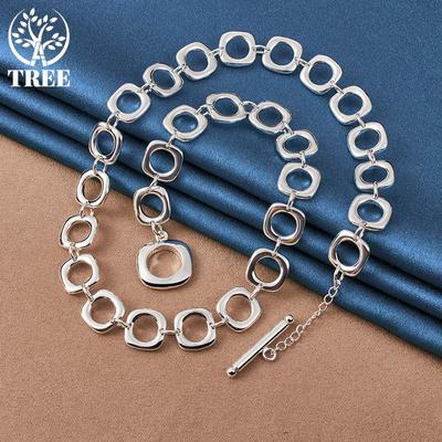 Collar de cadena redonda cuadrada de plata de ley 925, joyería