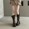 Retro britisk stil sammenleggbare plattformstøvletter med tykk hæl høst og vinter mote slankende kvinners designfølelse ridestøvletter