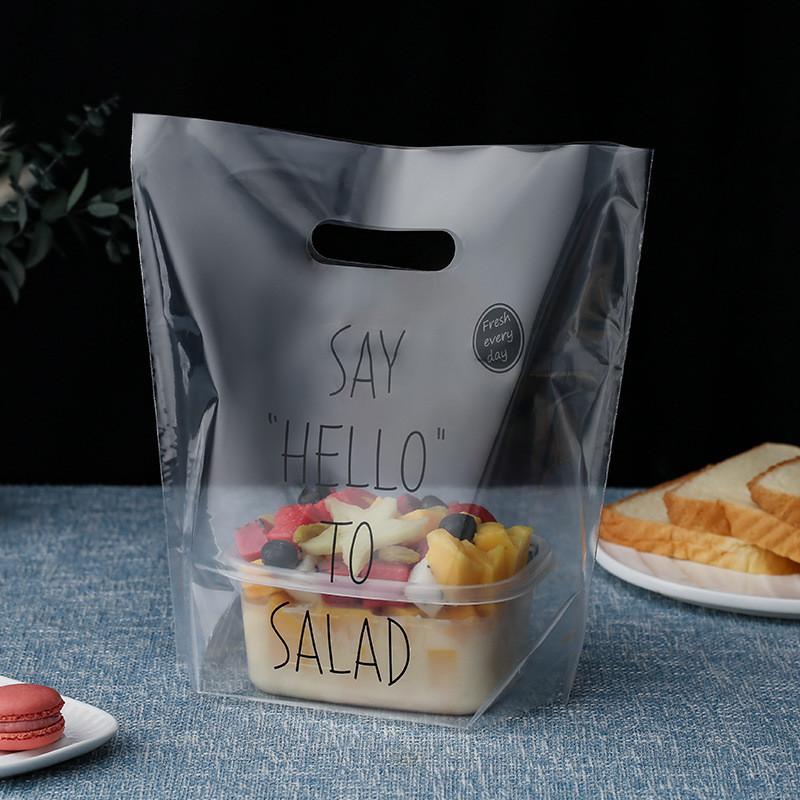 

50pcs Transparent Clear Thicken Plastic Portable Stand Salad Dessert Bread Cake Food Packaging Takeaway Hand Bags 36x32x14cm&Other